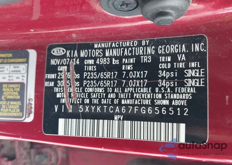 2015 Kia Sorento Lx from USA, damaged, VIN 5XYKTCA67FG656512